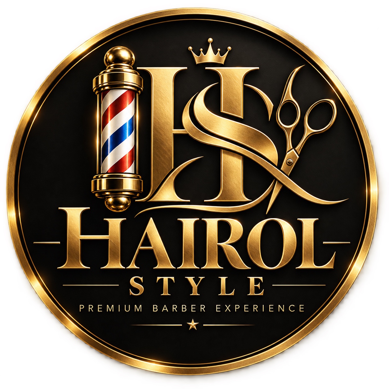 Hairol Style original circular gold barber logo